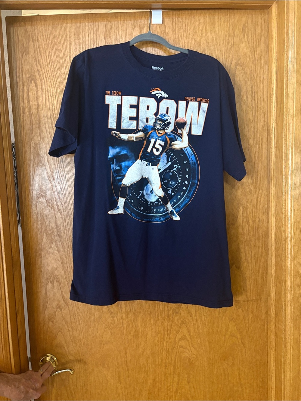Men’s Navy and Orange Tim Tebow Denver Broncos Graphic Tee